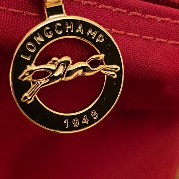 Authentic Longchamp Le Pliage Bag Small Leather Trim Top Handle Berry Color NEW - Picture 6 of 7
